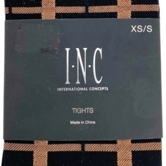 INC International Concepts Women's Black Plaid Windowpane Tights Black Size XS/S - Picture 3 of 4